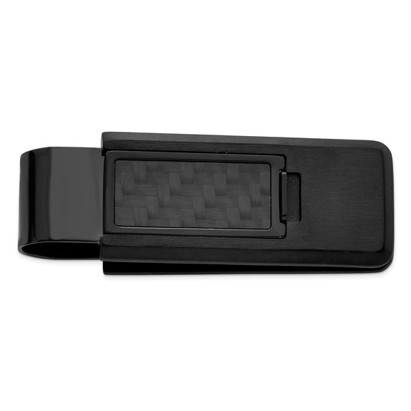 Kelly Waters Stainless Steel IP-Black Carbon Fiber Inlay Flip Men's Money Clip - Picture 1 of 2